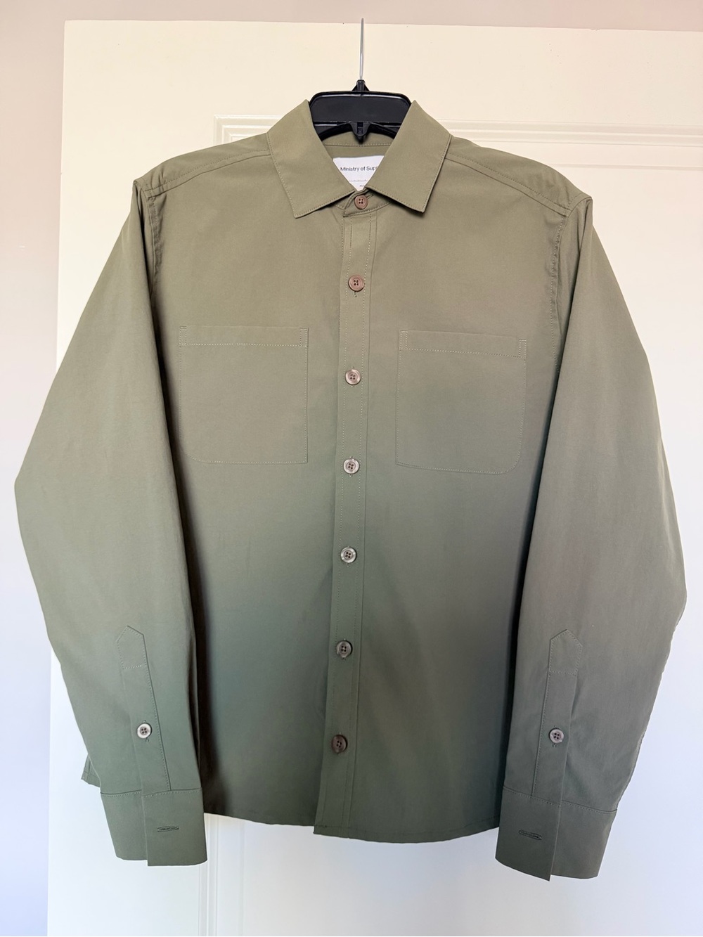 Ministry of Supply Pace Poplin Overshirt — Men's Size S (Olive Green)